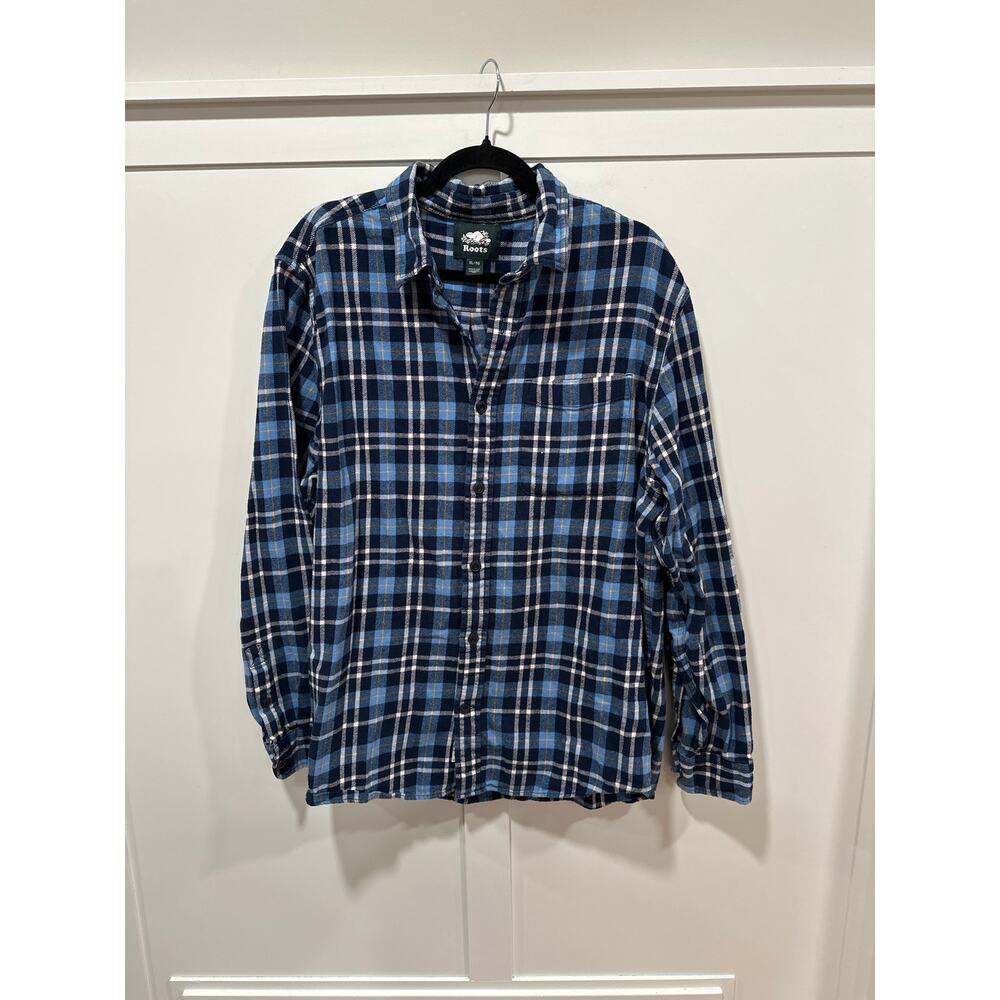 Roots Plaid Flannel Button Down Shirt Size XL